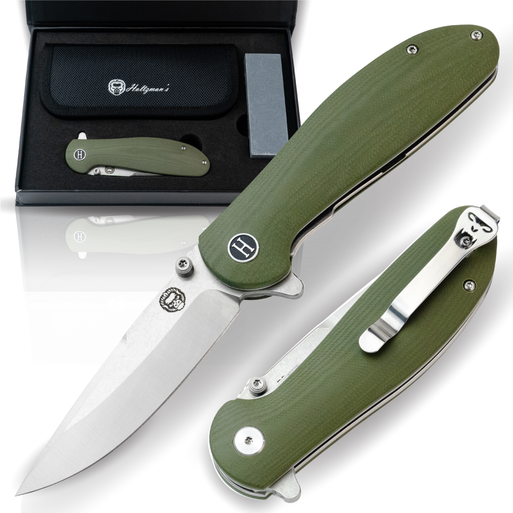 The Straight Back Folding Pocket Knife Giftset for Men and Women (Silver and Green) (SC)