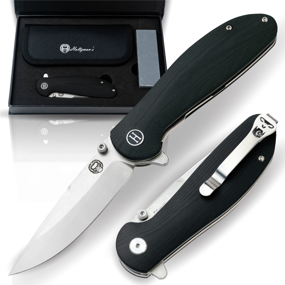 The Straight Back Folding Pocket Knife Giftset for Men and Women (Silver and Black) (SC)