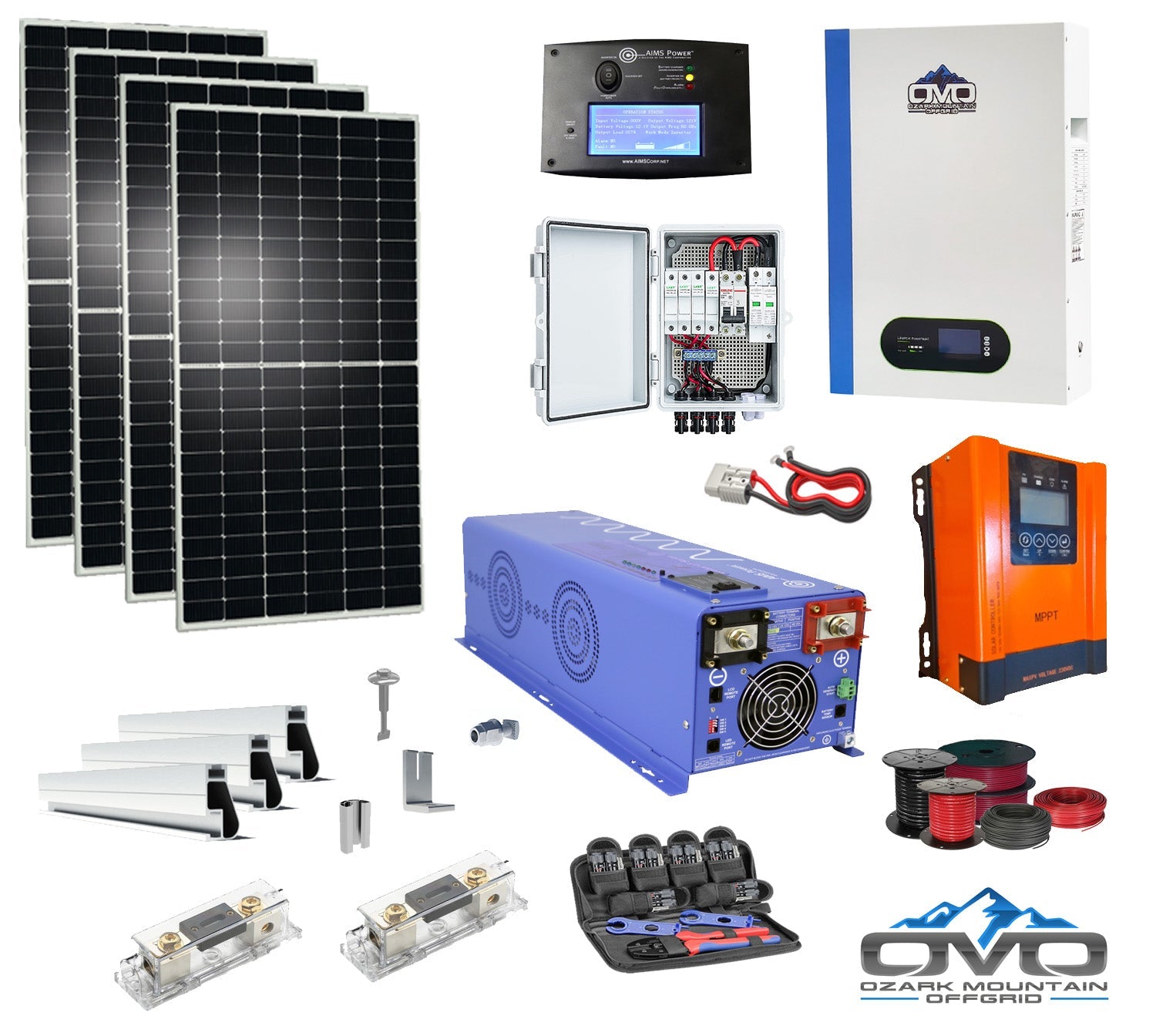 2.2KW Offgrid Solar Kit + 5.12KW 48V OMO Patriot Lithium Battery + 4KW AIMS Split Phase 110/220V Inverter (SC)