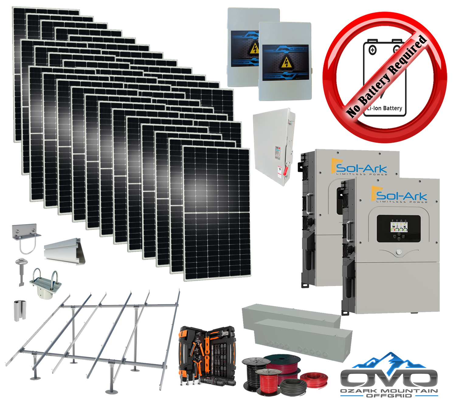 20KW Complete Offgrid Solar Kit + 2x 15K Sol-Ark Inverter +19.8KW Solar with Ground Mount and Wiring (SC)