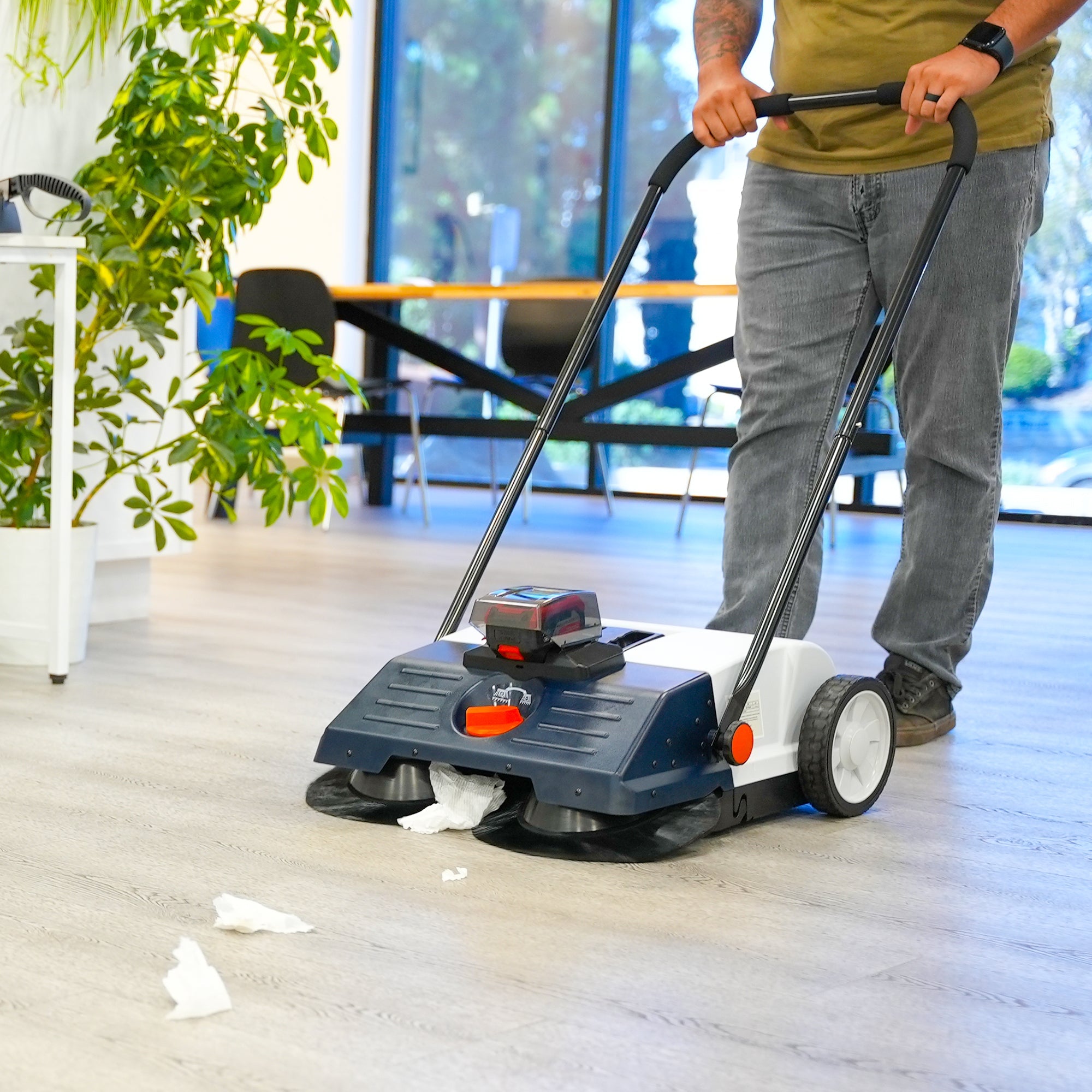 22" Battery Powered Push Sweeper With Double Brush System 18V Lithium-Ion (SC)