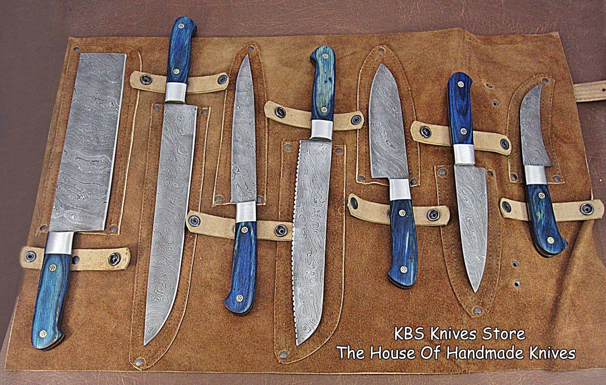 Full Tang Custom Handmade Damascus Steel Kitchen Knives Set (SC)