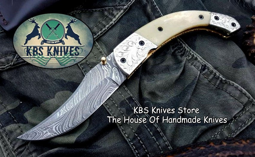 Custom Handmade Damascus Steel Folding Pocket Knife (SC)