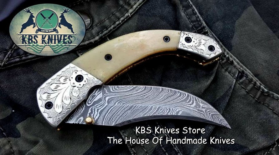 Custom Handmade Damascus Steel Folding Pocket Knife (SC)