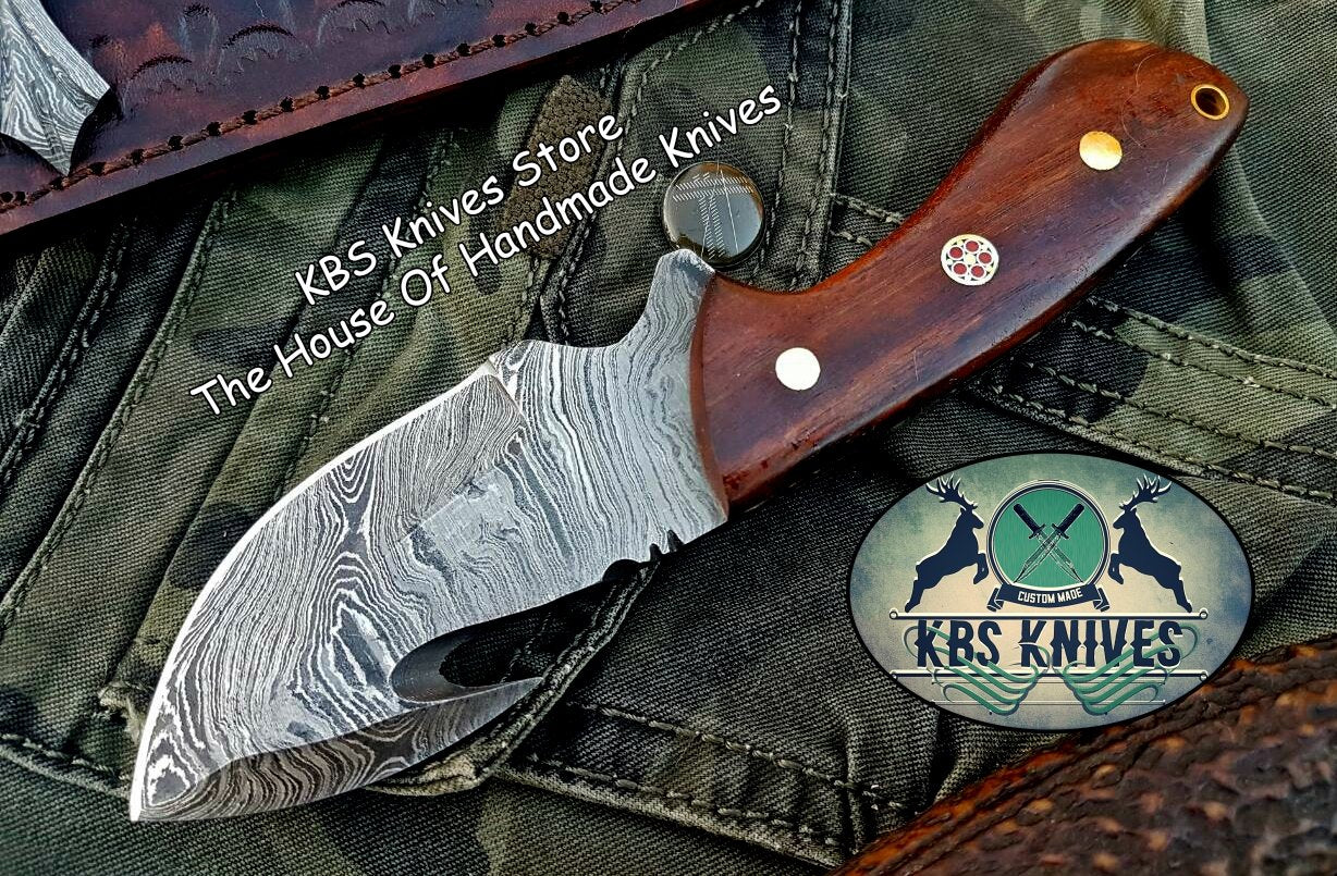 Custom Handmade Damascus Steel Guthook Skinning Knife (SC)