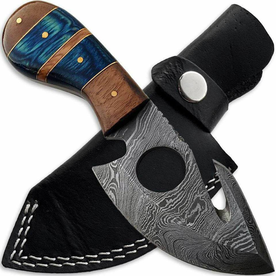 Custom Handmade Damascus Steel Guthook Skinner Knife (SC)