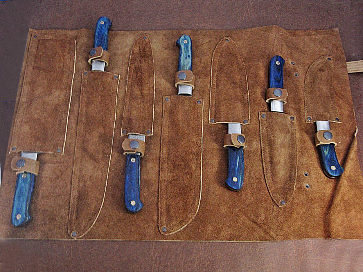 Full Tang Custom Handmade Damascus Steel Kitchen Knives Set (SC)