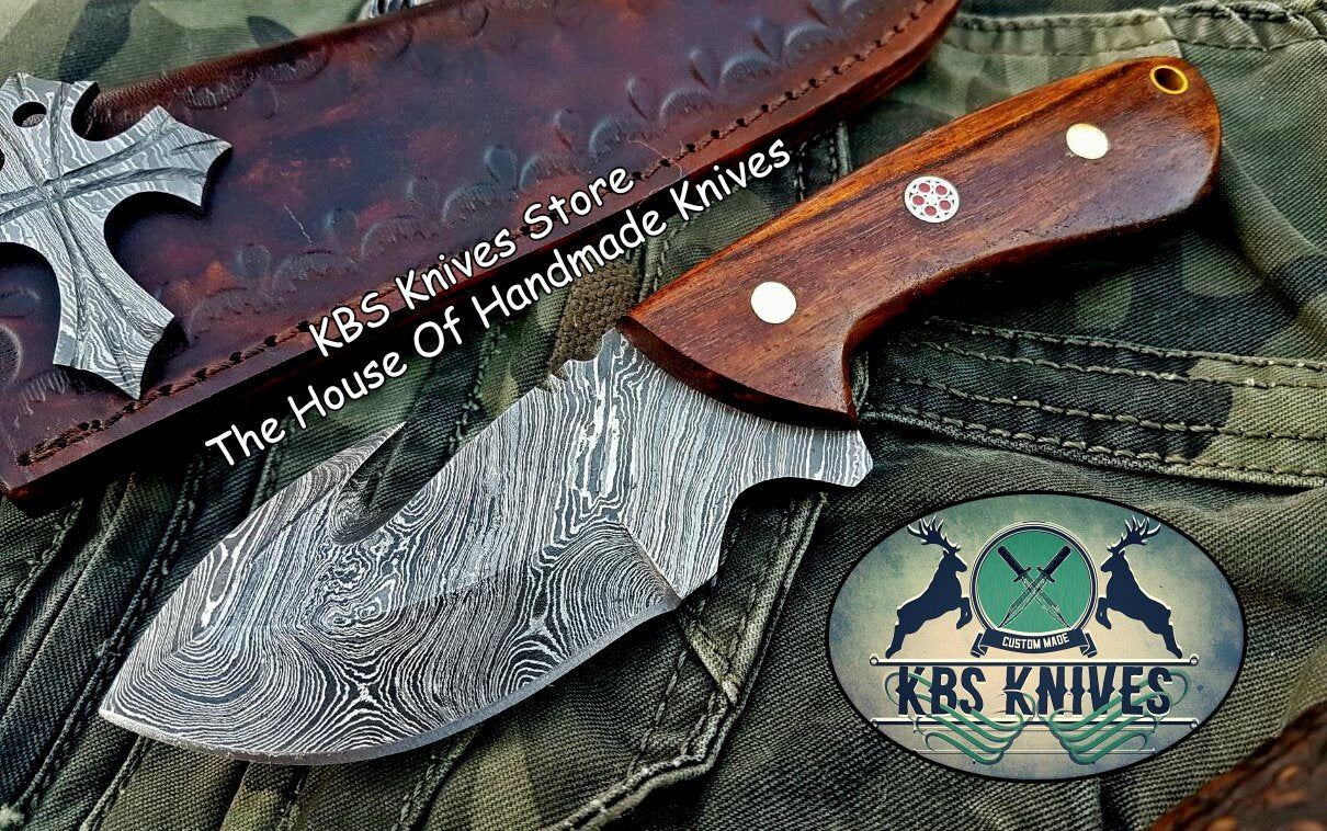 Custom Handmade Damascus Steel Guthook Skinning Knife (SC)