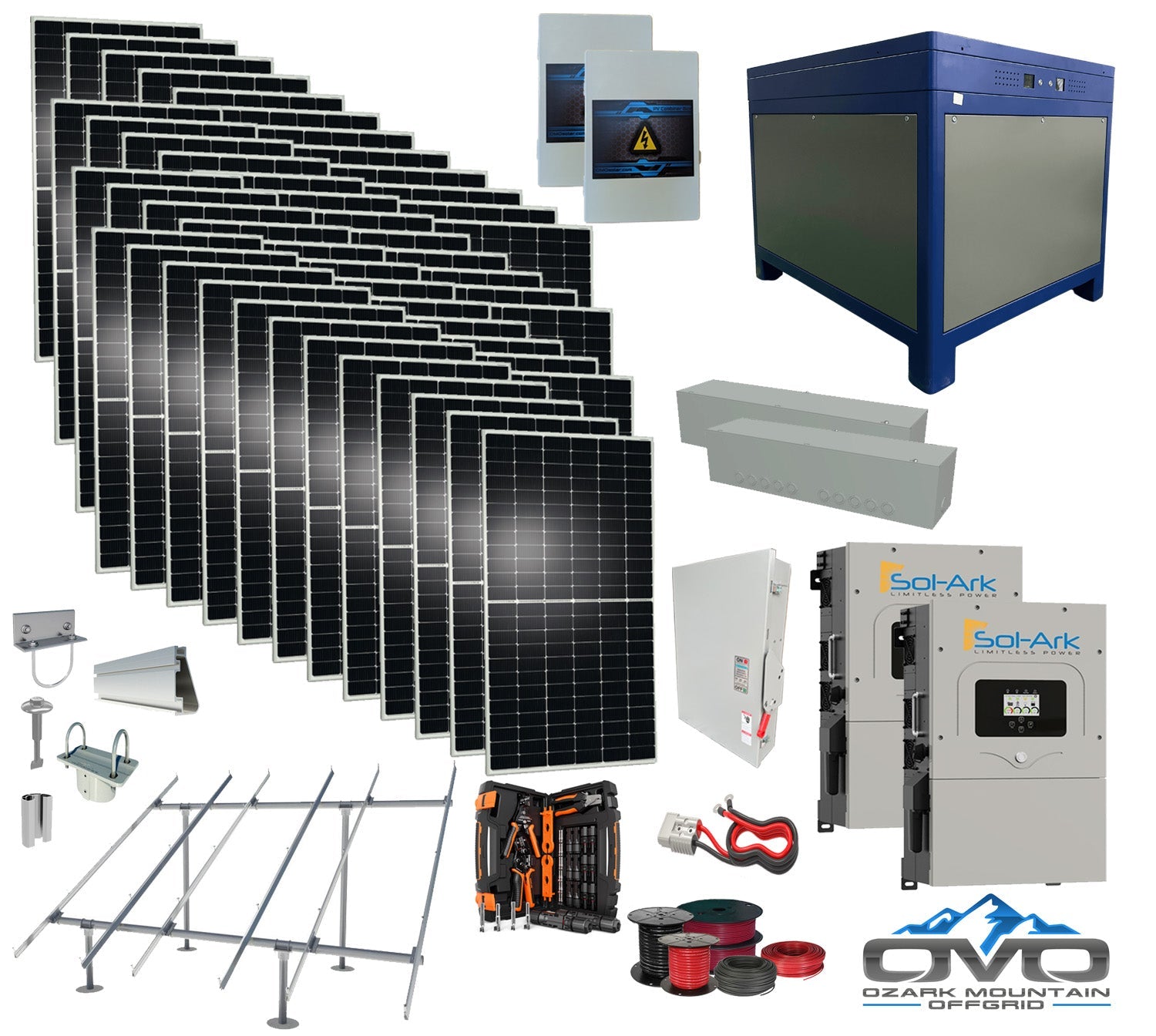 25KW Complete Offgrid Solar Kit - 62kWh Lithium Battery + 2x15K Sol-Ark Inverter +26.4KW Solar with Ground Mount and Wiring (SC)