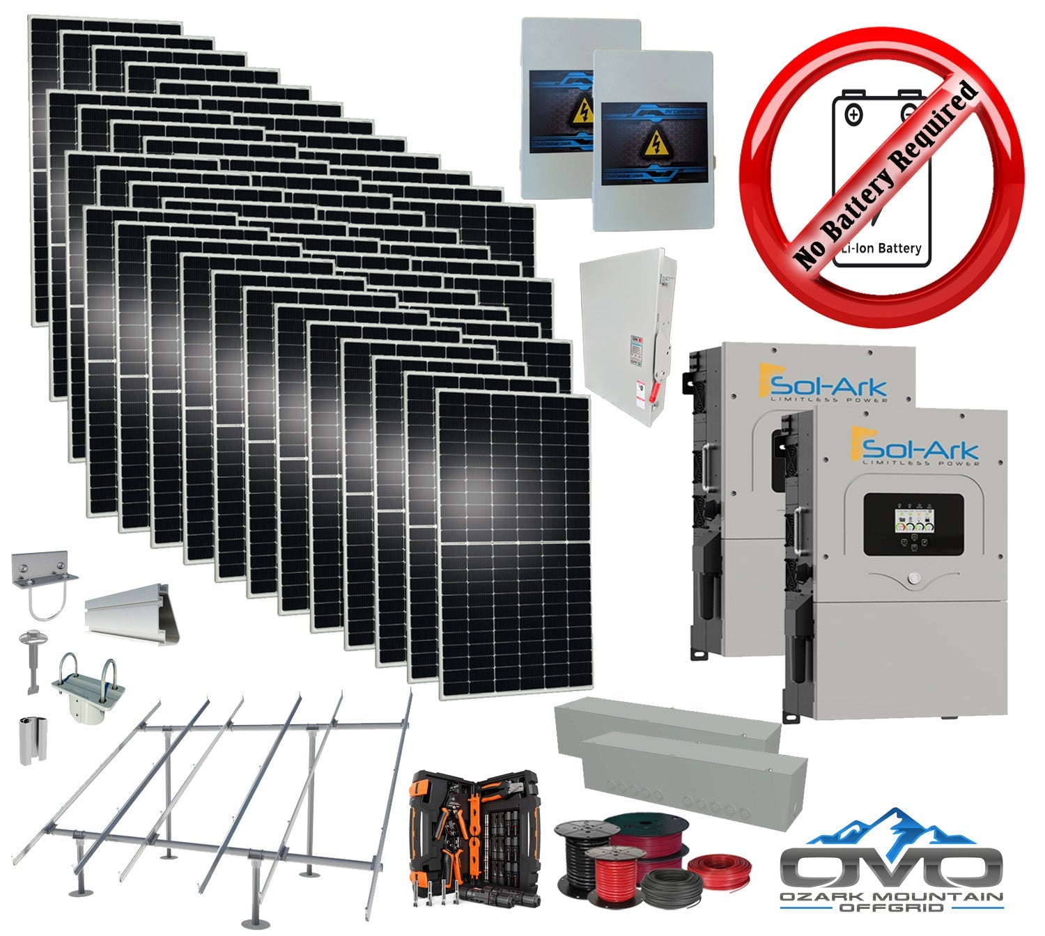 25KW Complete Offgrid Solar Kit + 2x 15K Sol-Ark Inverter +26.4KW Solar with Ground Mount and Wiring (SC)