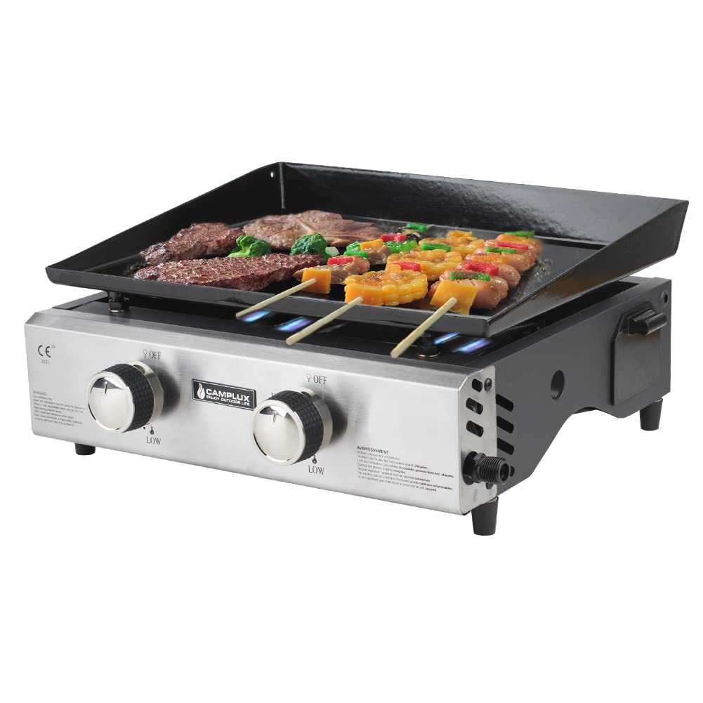 Camplux GP102S Tragbarer Gasgrill Edelstahl, 2 Brenner, 1700cm², ideal zum Kochen im Freien und Camping