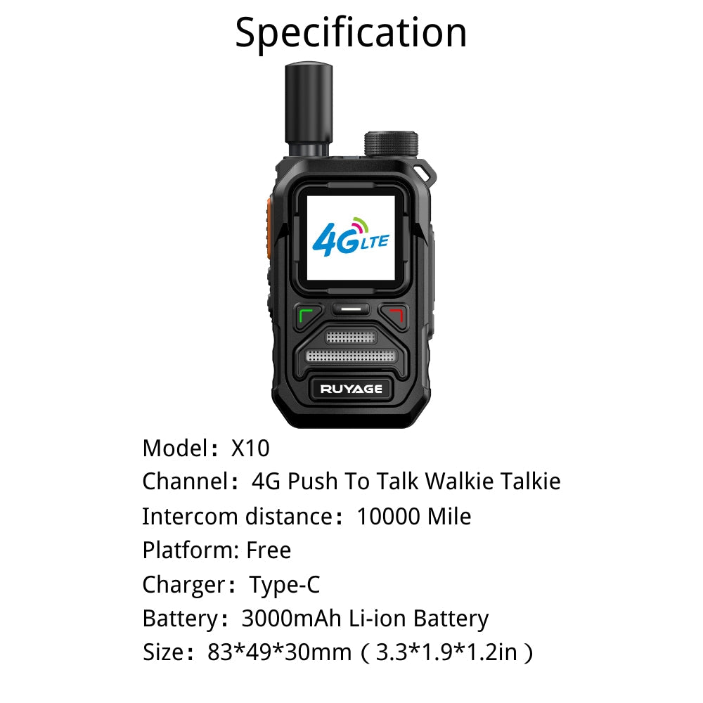 Ruyage X10 Nationwide Lte Two Way Radios Lifetime Free Unlimited Range Rechargeable Global 4g Poc,Portable Walkie Talkies Long Range for Adults Family Road Trip Truck Fleet 2 Pack