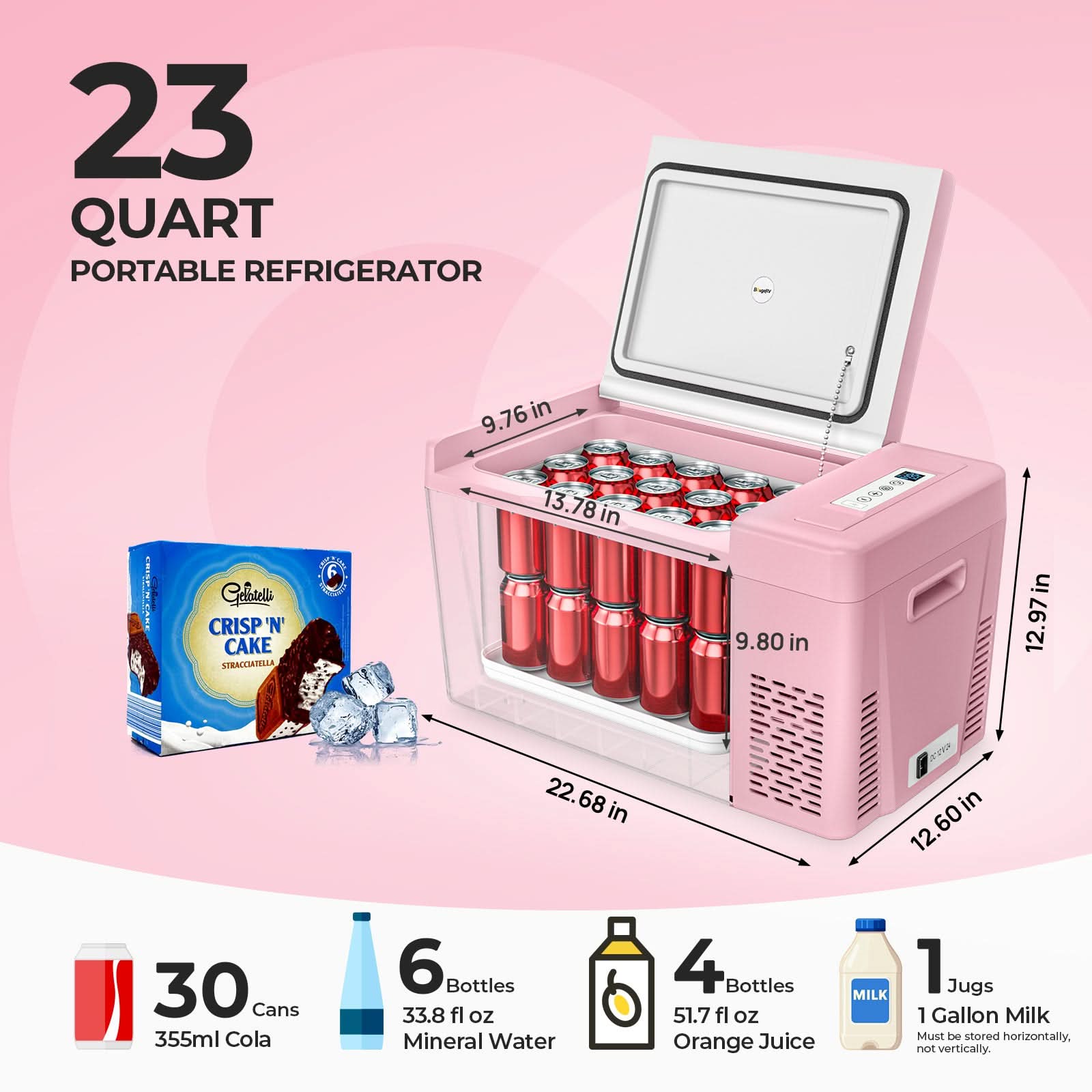 BougeRV 12V 23 Quart Colorful Pink Portable Fridge (SC)