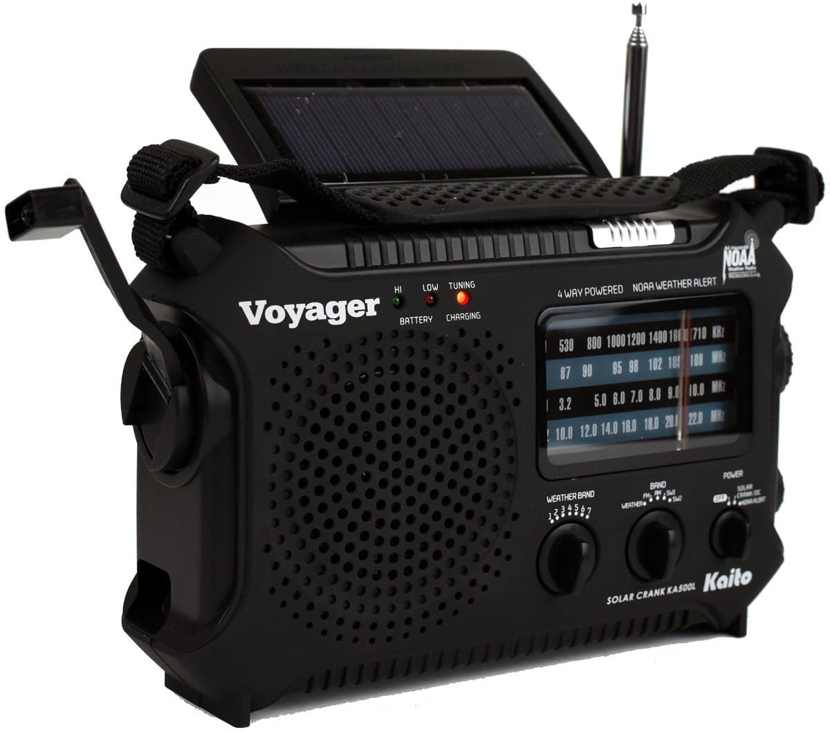 Kaito KA500L 4-Way Powered Emergency AM/FM/SW NOAA Weather Alert Radio with Solar Dynamo Crank Flashlight - Black (SC)