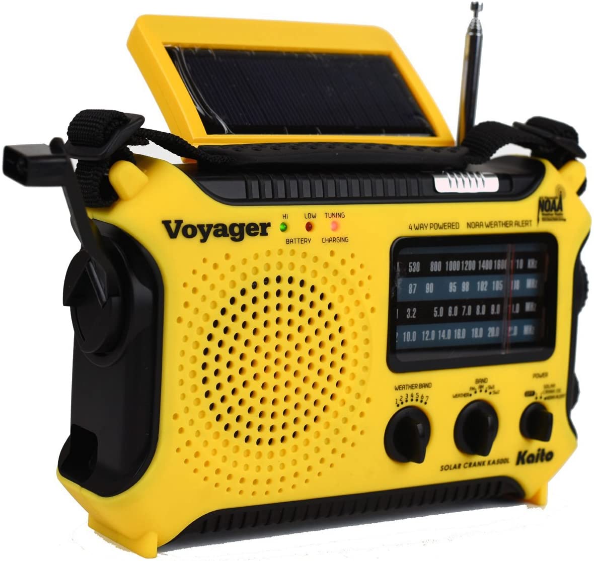 Kaito KA500L 4-Way Powered Emergency AM/FM/SW NOAA Weather Alert Radio with Solar Dynamo Crank Flashlight - Yellow (SC)