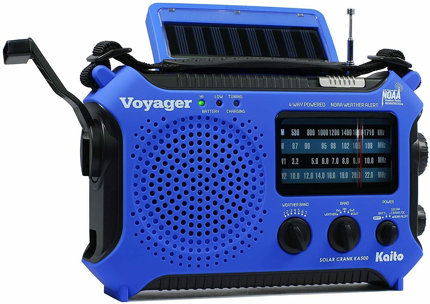 Kaito KA500 AM FM Shortwave Solar Crank Emergency NOAA Weather Alert Radio Blue (SC)