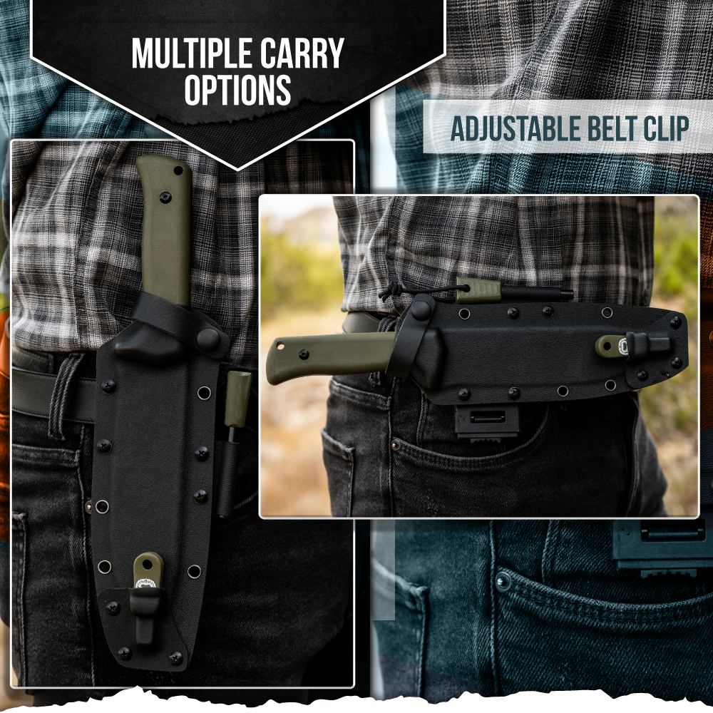 The Congo D2 Steel Bushcraft  (SC) Knife Gift Set (Black Blade + Green Handle)