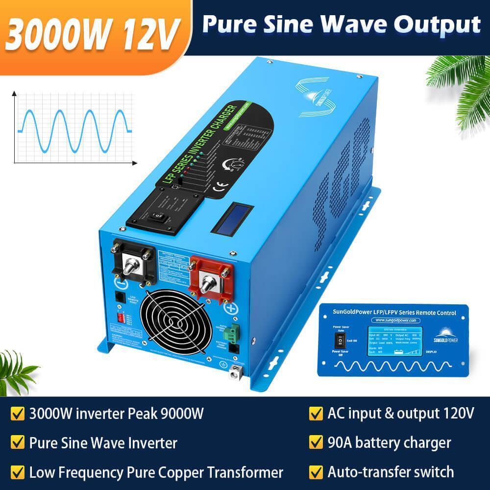 Off Grid Solar Kit 3000W Inverter 12VDC 120V Output Battery 600 watt Solar Back Up SGK-PRO3