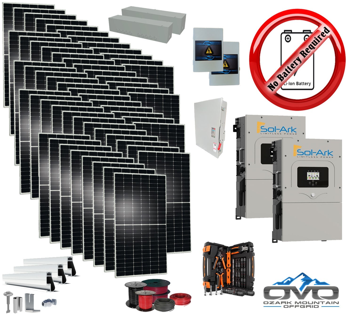 30KW Complete Offgrid Solar Kit + 2x 15K Sol-Ark Inverter +30.8KW Solar with Mounting Rails and Wiring (SC)