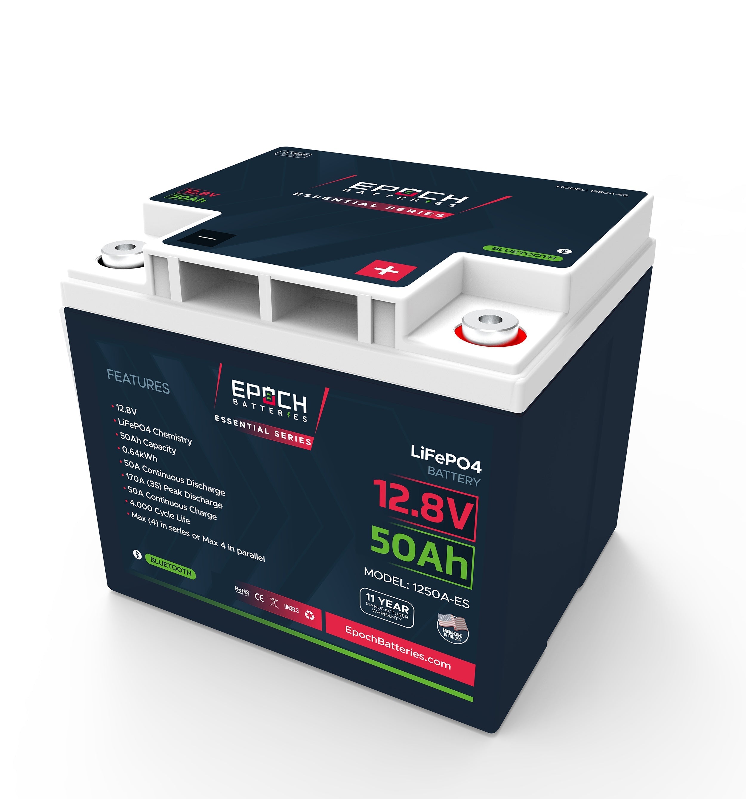 Epoch Batteries 12V 50Ah (0.64kWh) Essential Series - Bluetooth LiFePO4 Battery