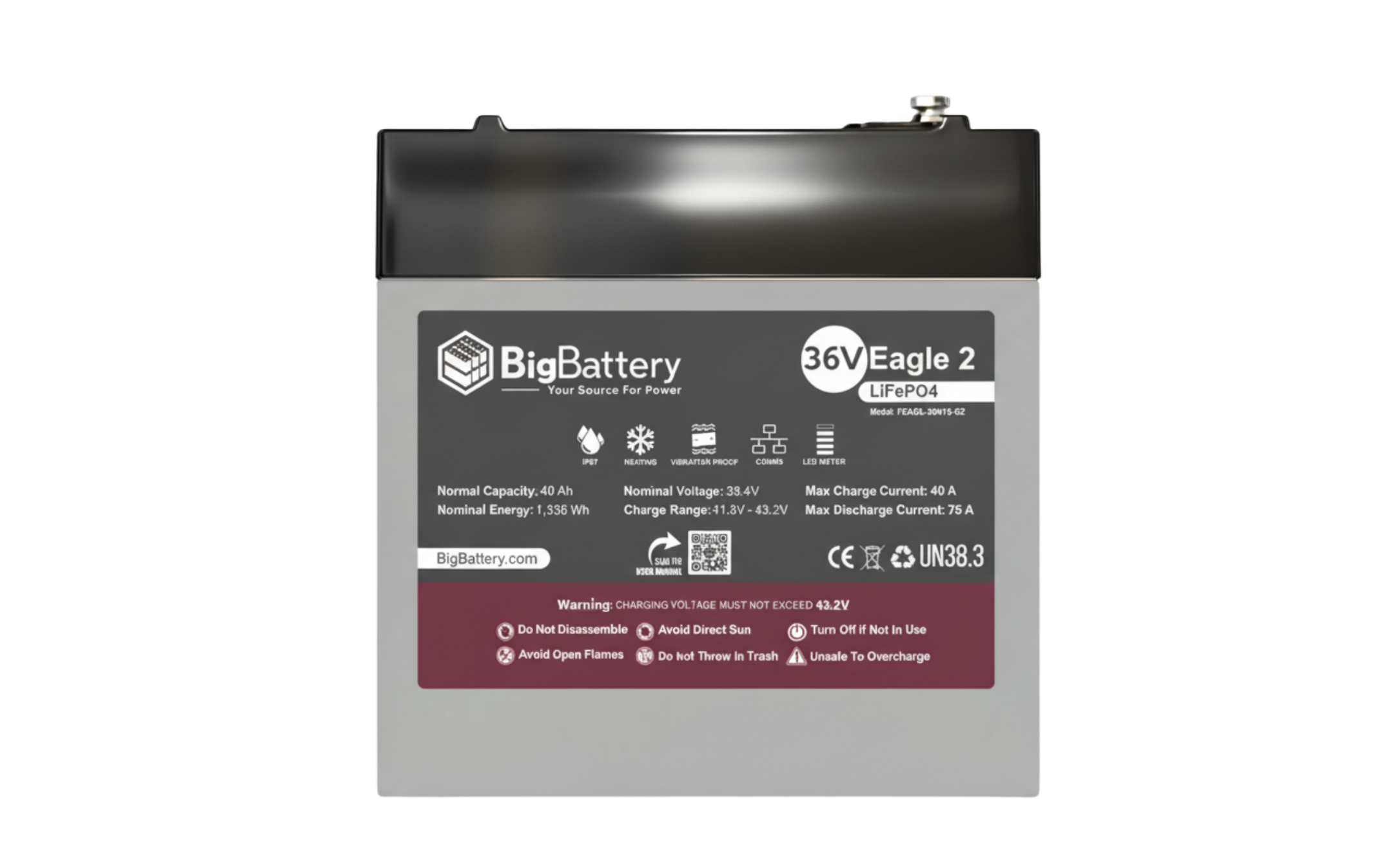 BigBattery 36V EAGLE2 1.63 kWh LiFePO4 Battery with Heater and Comms (SC)