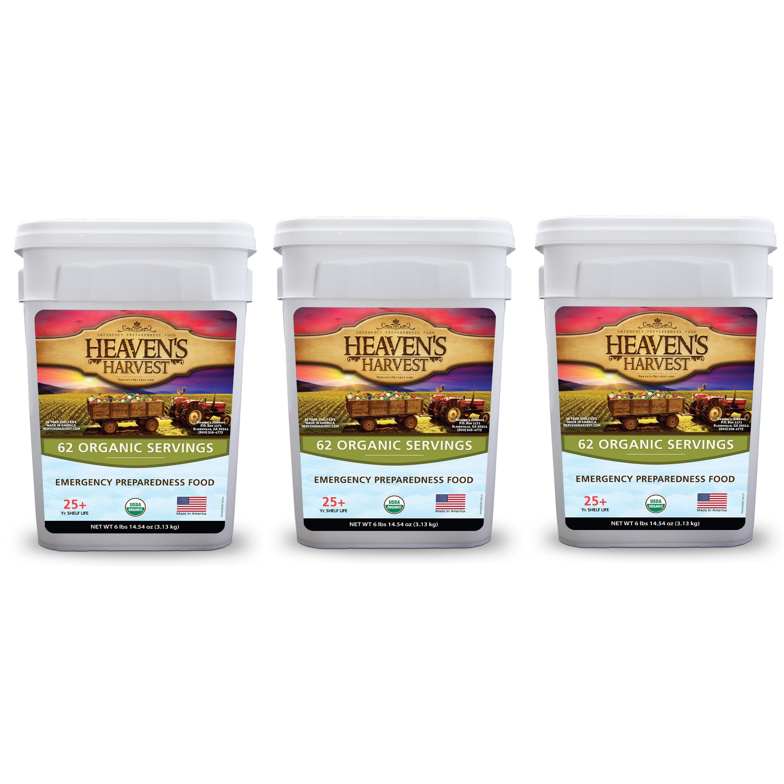 Organic Meal Bucket - 3 Pack -  Emergency Food Survival Kit (SC)