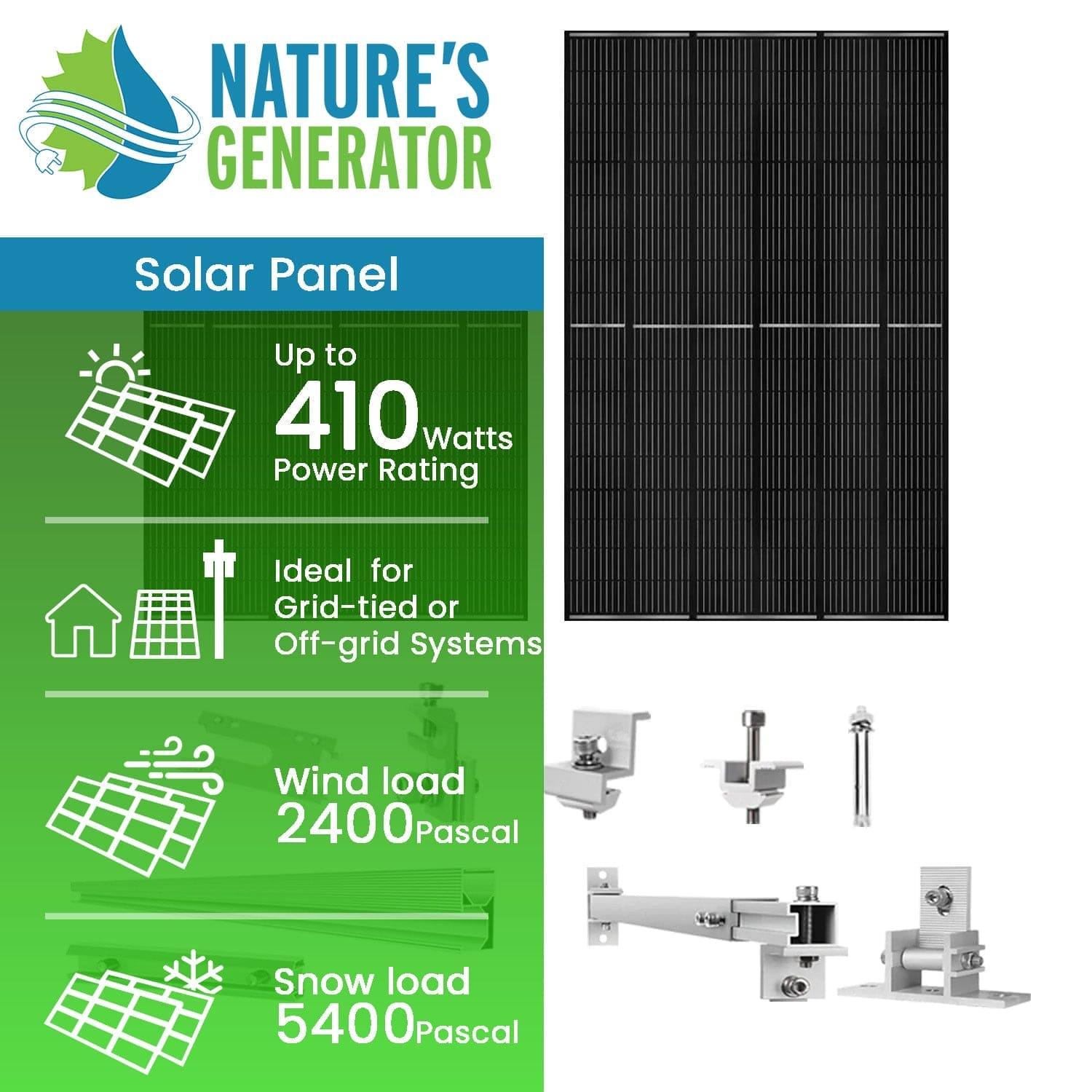 Nature's Generator - 410 Watt Monocrystalline Solar Panel (2 Pack) With Solar Panel Mount Rack (SC)