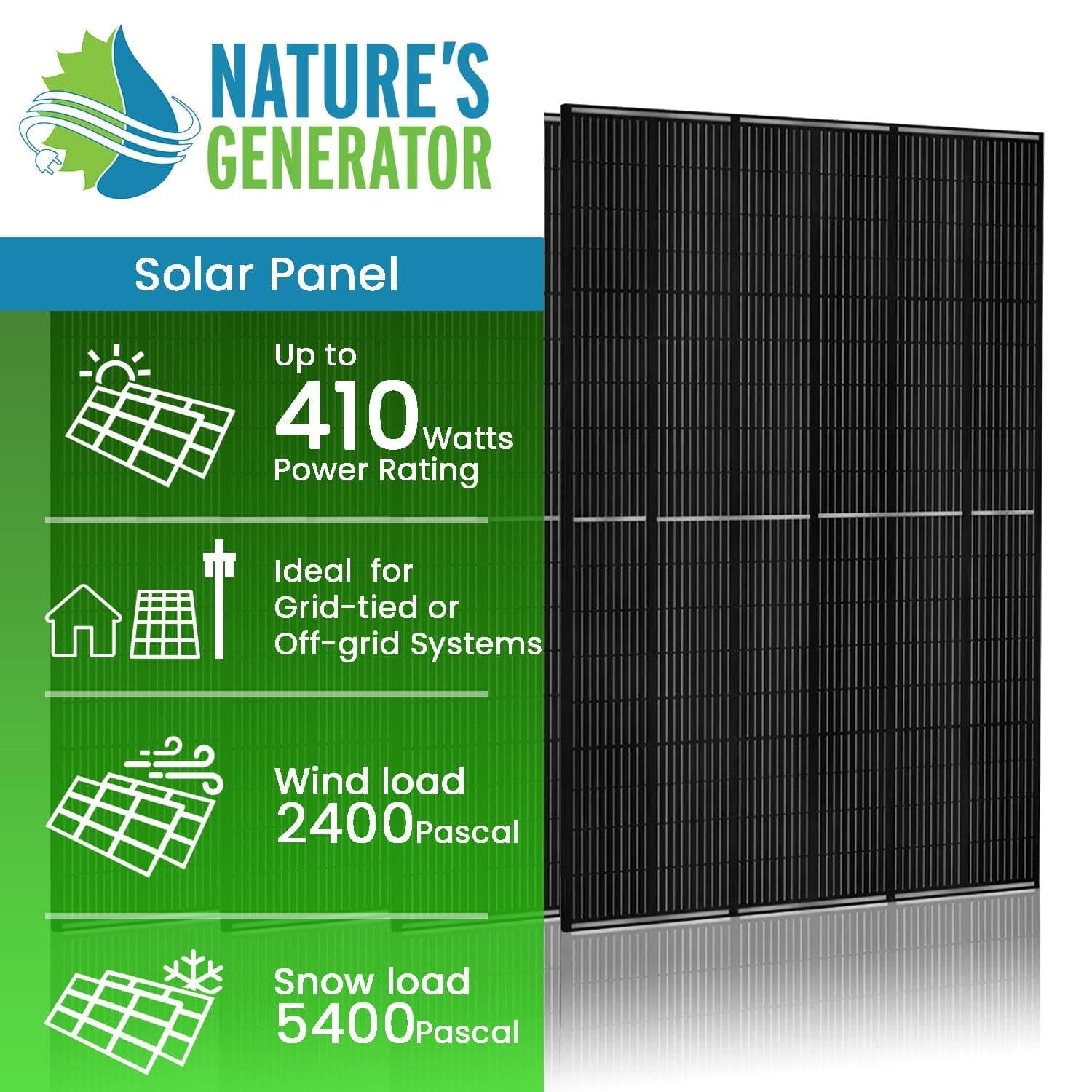 Nature's Generator - 410 Watt Monocrystalline Solar Panel (4 Pack) (SC)