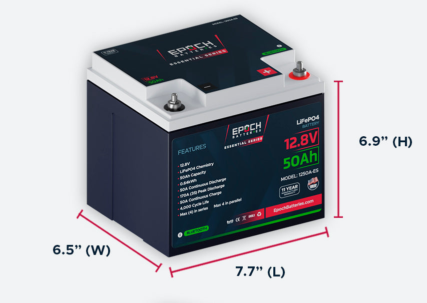 Epoch Batteries 12V 50Ah (0.64kWh) Essential Series - Bluetooth LiFePO4 Battery