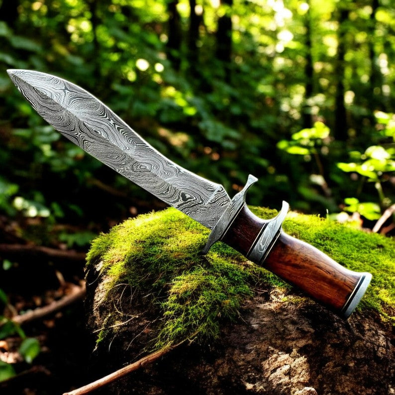 Custom Handmade Bowie Knifes : Damascus Steel with Rosewood Handle (SC)