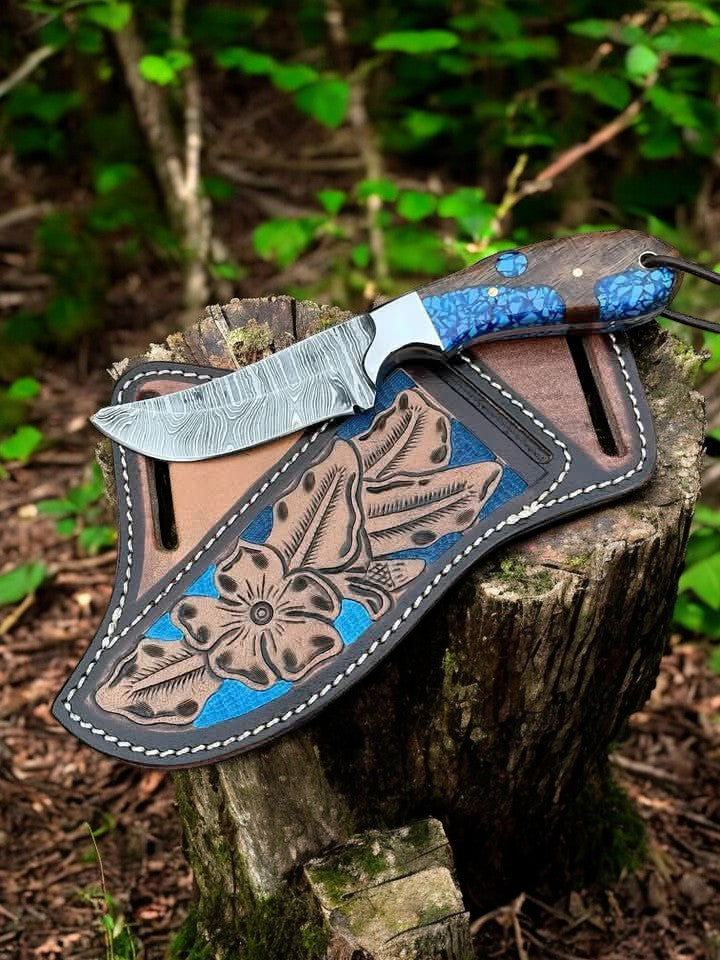 Knife with Cross Draw Sheath - Damascus & Resin Handle (SC)