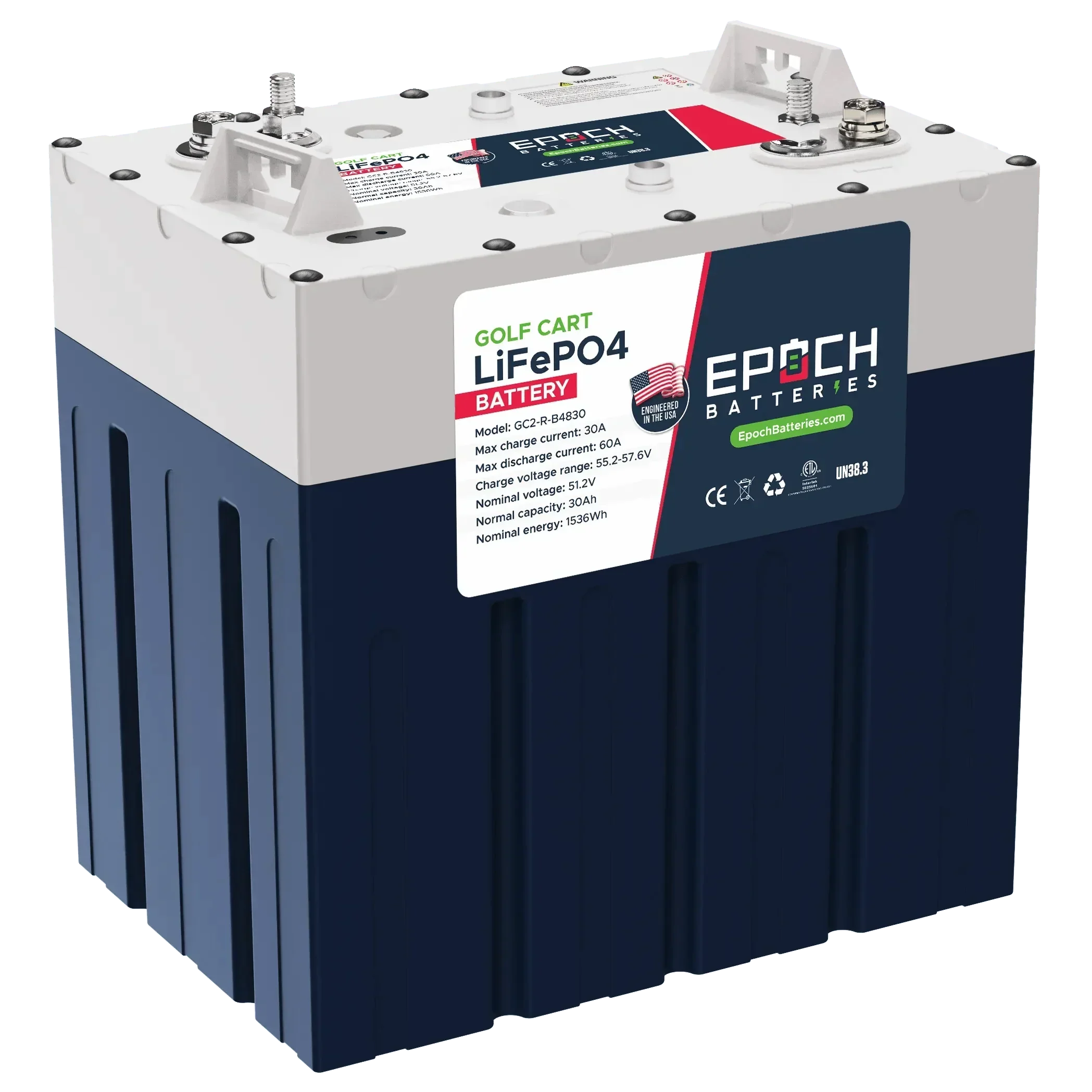 Epoch Batteries 48V 60Ah GC2 - Golf Cart LiFePO4 Lithium Battery - Complete Kit (SC)