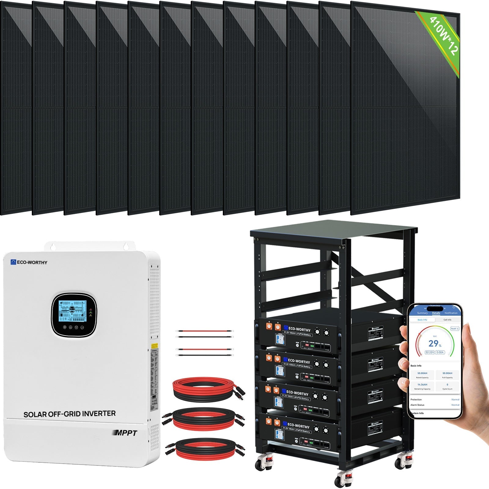 ECO-WORTHY Complete Off-Grid Solar Power System - 10000W 120/240V Output | 20.48kWh/61.44kWh Lithium Battery | 4920 Watts/14760Watts PV Input (SC)