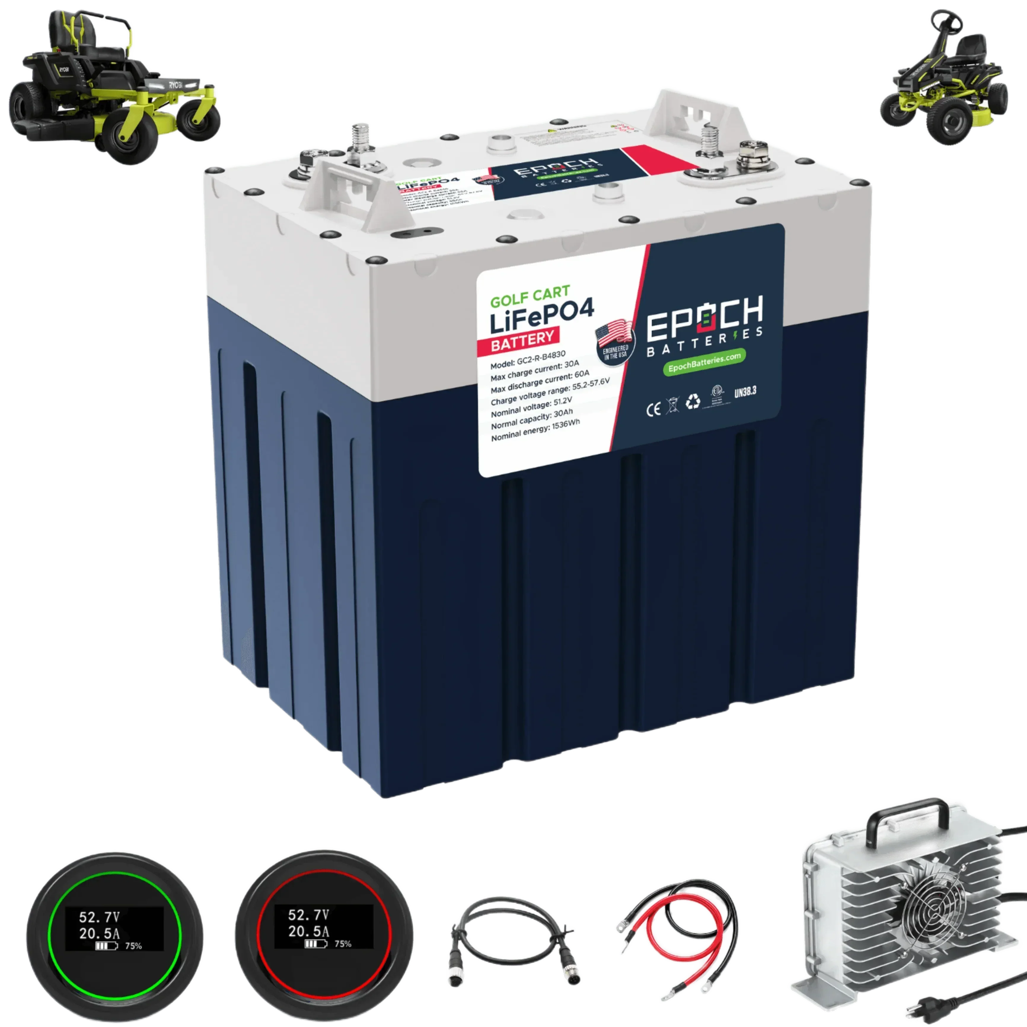 Epoch Batteries 48V 30Ah Ryobi Electric Lawn Motor - Replacement Lithium Battery Kit | UL Certified (SC)