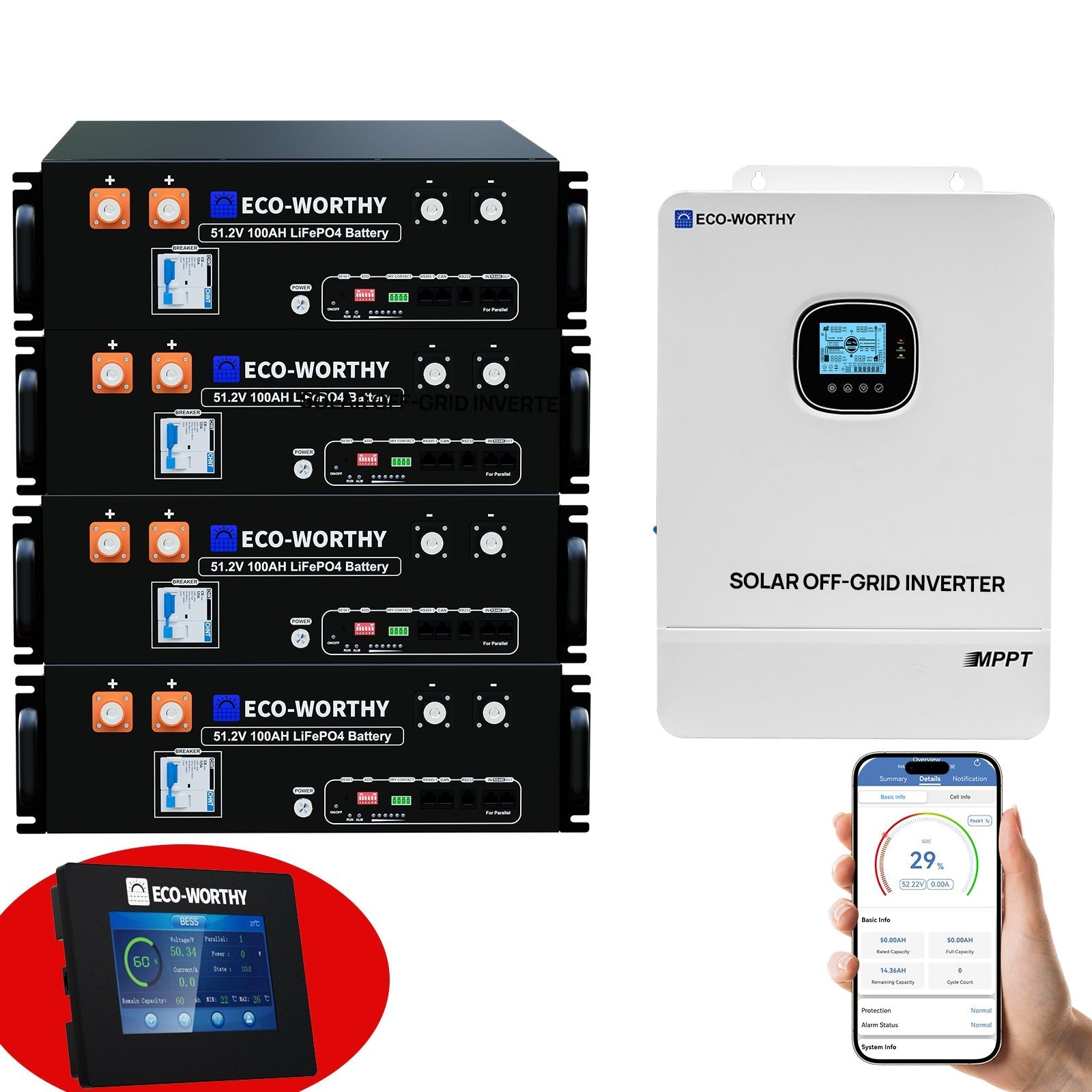 ECO-WORTHY 20.48KWh/30.72KWh Home Backup Power With 48V 100Ah LiFePO4 And 10000W 48V Off-Grid Inverter (SC)