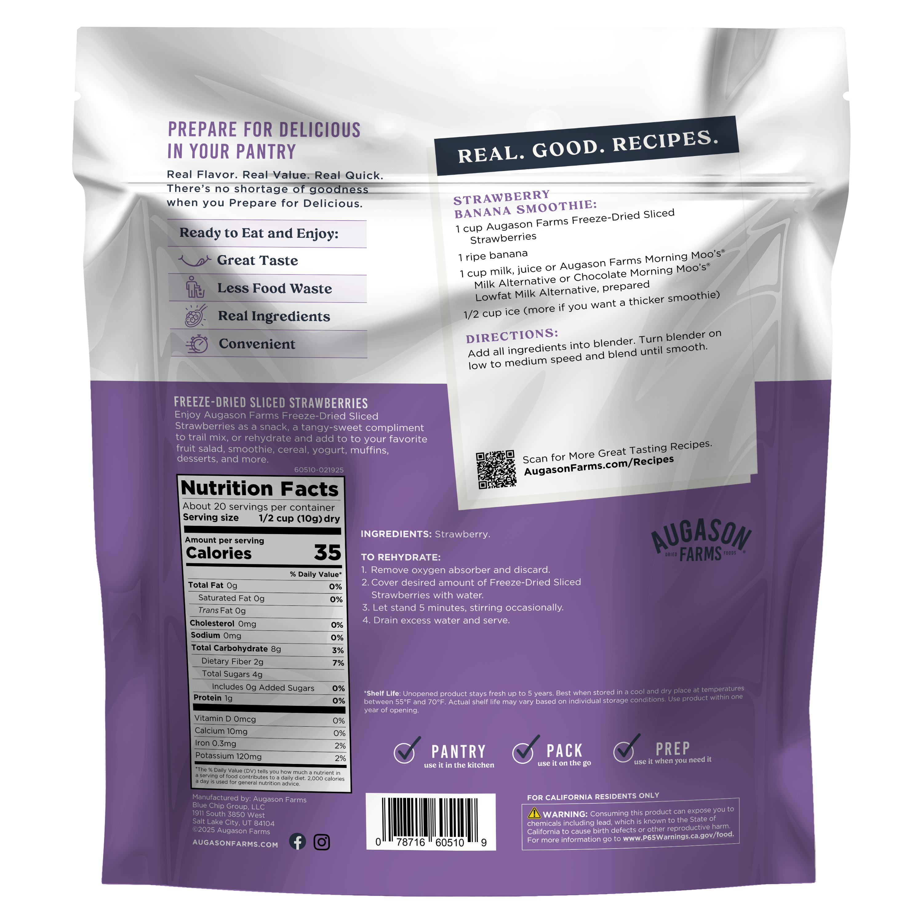 Freeze Dried Sliced Strawberries Family Size Pouch, 20 Servings