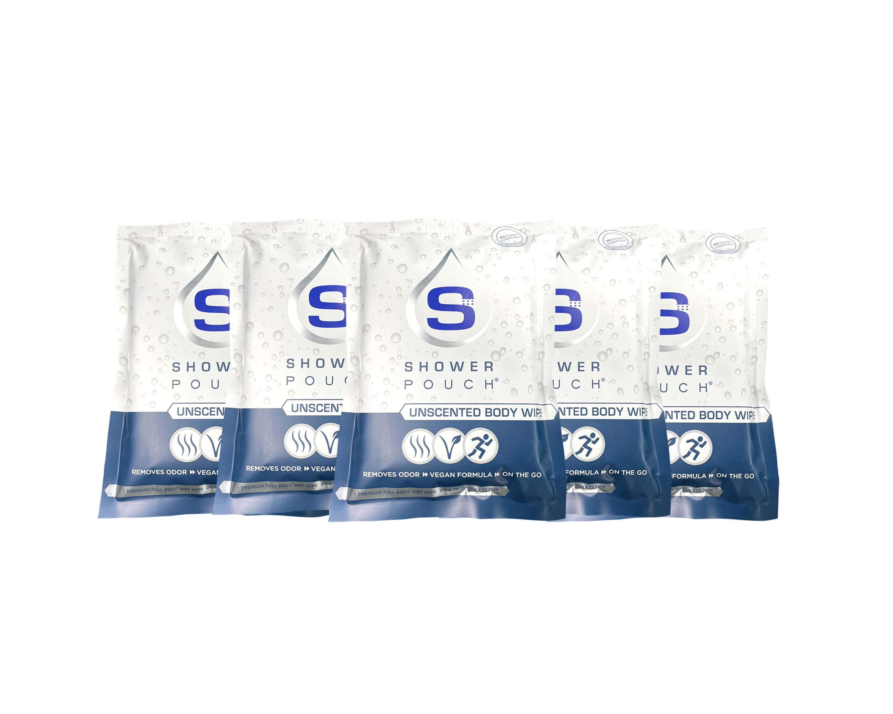 5-pack Shower Pouch XL (2' x 1') Body Wipes (SC)