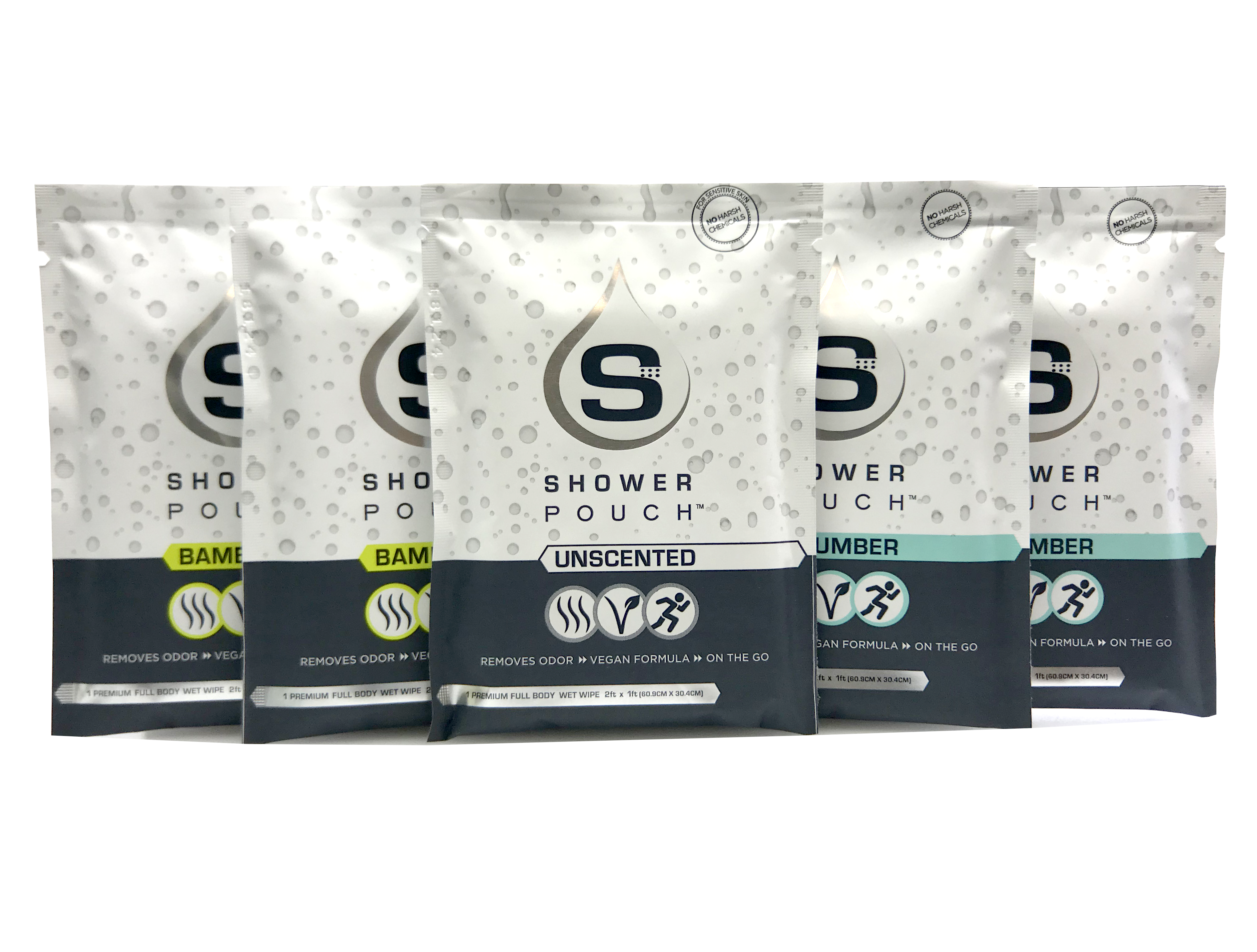 20-pack Shower Pouch XL (2' x 1') Body Wipes (SC)