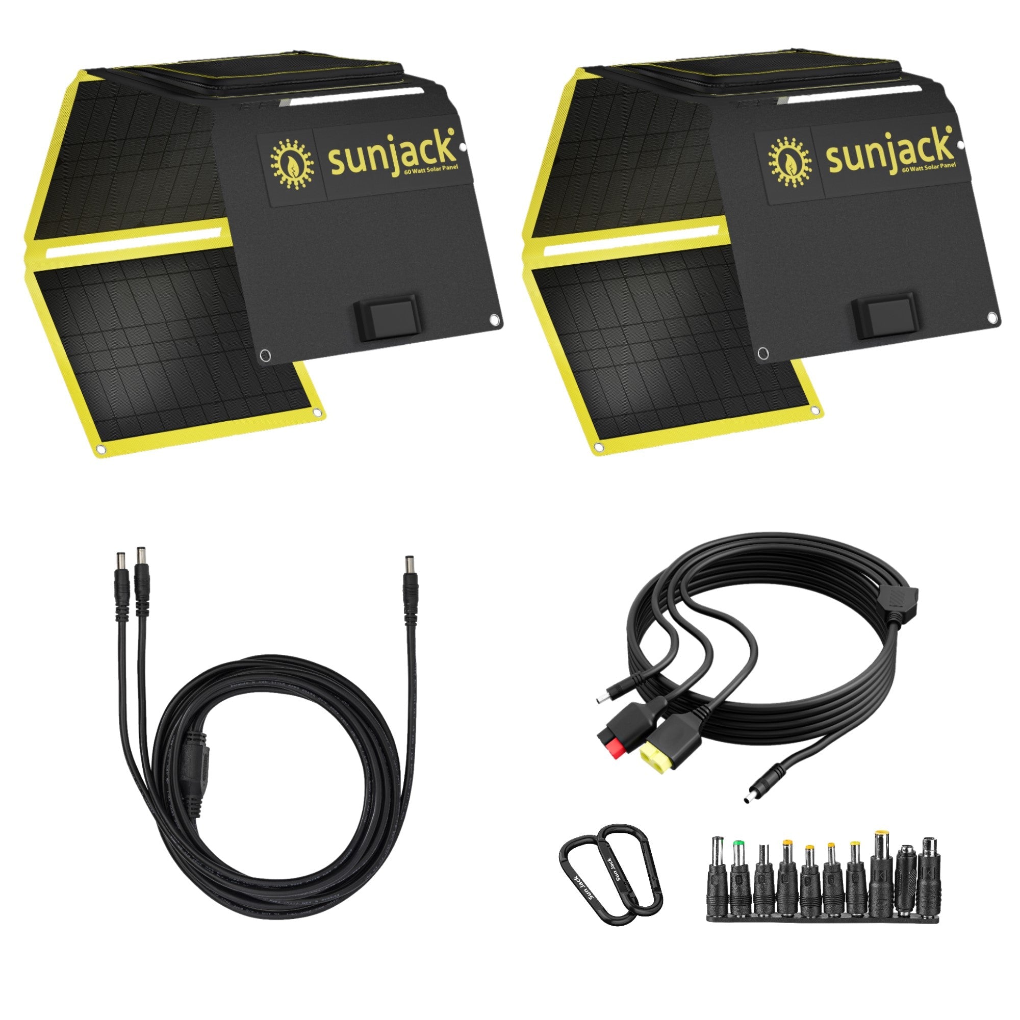 SunJack 120 Watt Solar Kit - Includes Two 60 Watt Foldable Solar Panels with Parallel Adapter Cable - OLD