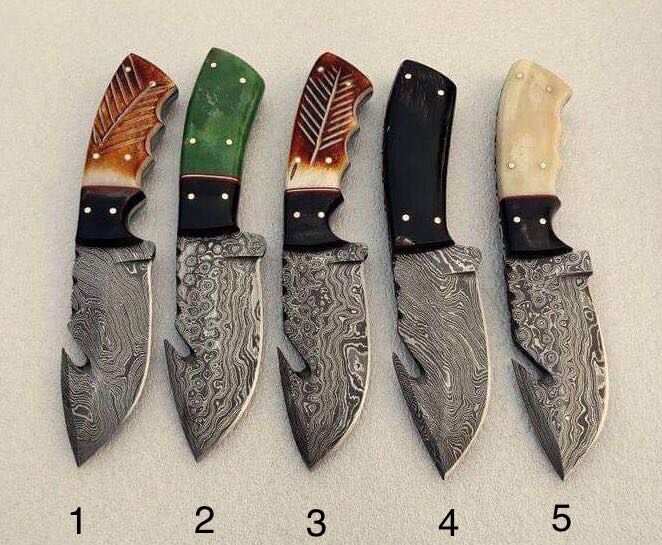 Damascus Steel Deer Guthook Skinner Knives (SC)
