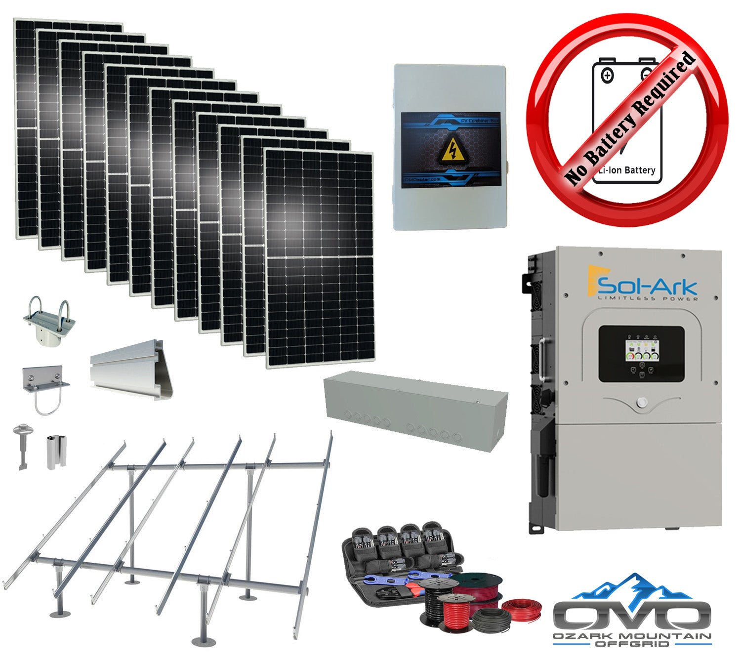 6KW Complete Offgrid Solar Kit + 15K Sol-Ark Inverter +6.6KW Solar with Ground Mount and Wiring (SC)