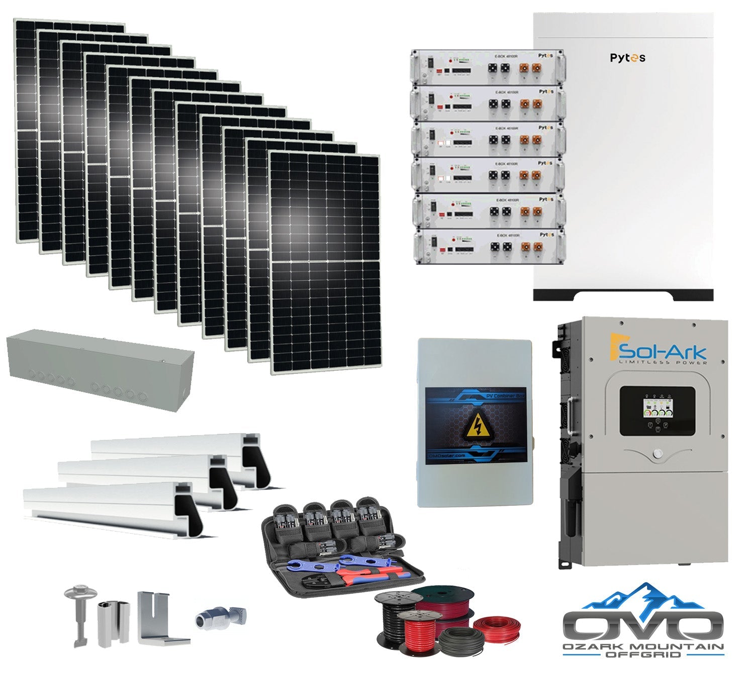 6KW Complete Offgrid Solar Kit - 30.72kWh Pytes Lithium Battery + 15K Sol-Ark Inverter +6.6KW Solar with Mounting Rails and Wiring (SC)