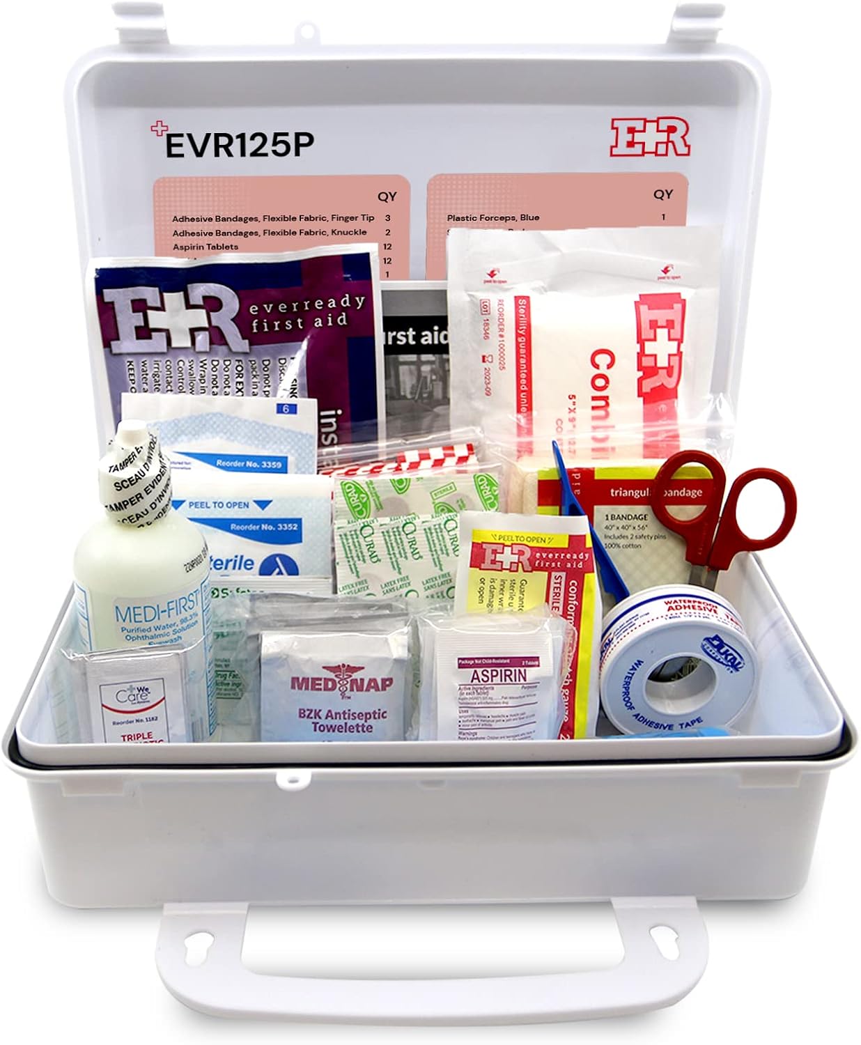 107 Piece, 25 Person First Aid Kit with Plastic Case, OSHA Compliant