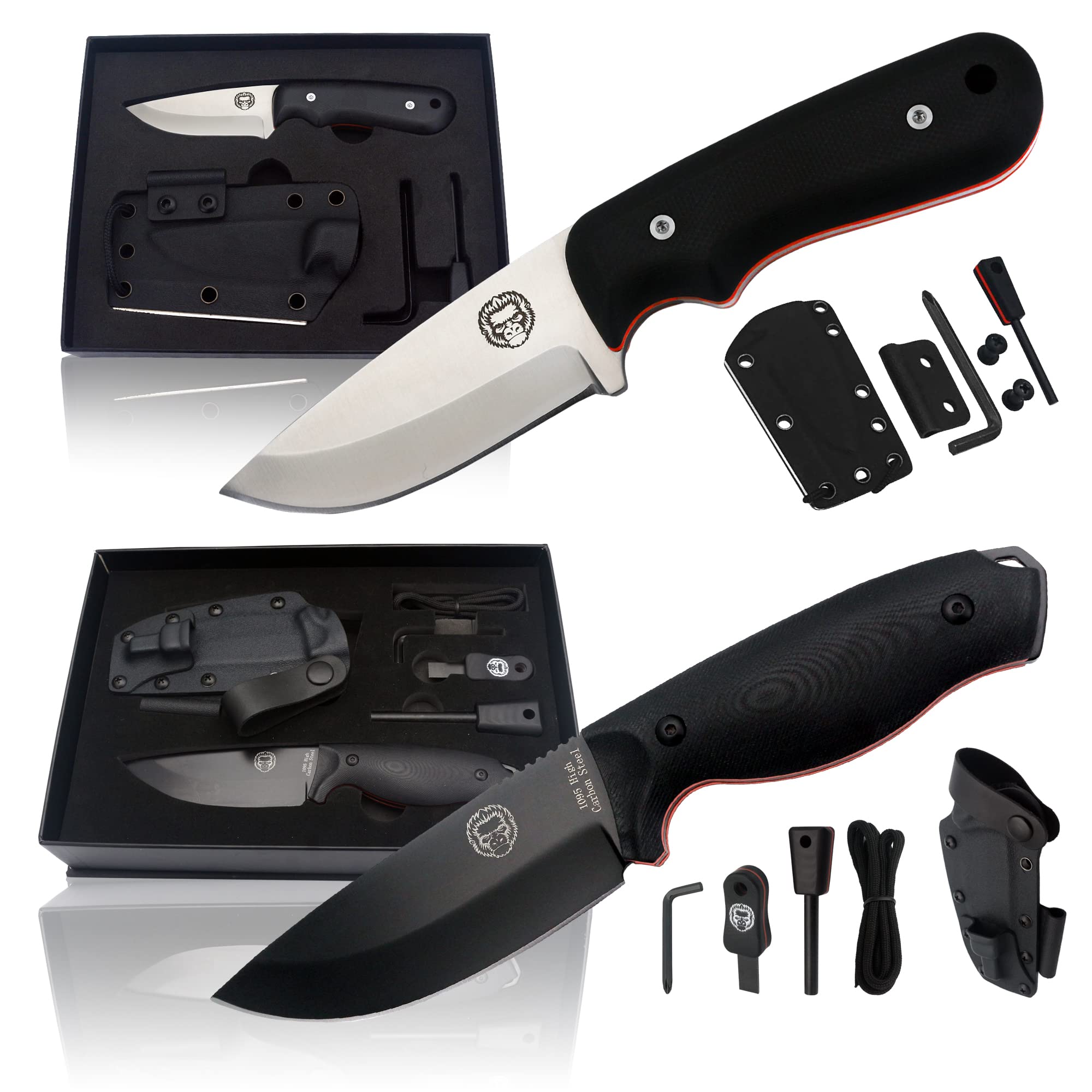 1095 High Carbon Survival Steel Knife Gift Set and EDC D2 Damascus Steel Neck Knife Bundle (SC)