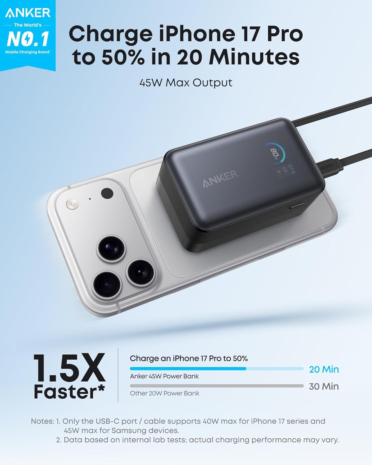 Anker Nano Power Bank (10K, 45W, Built-In Retractable USB-C Cable)