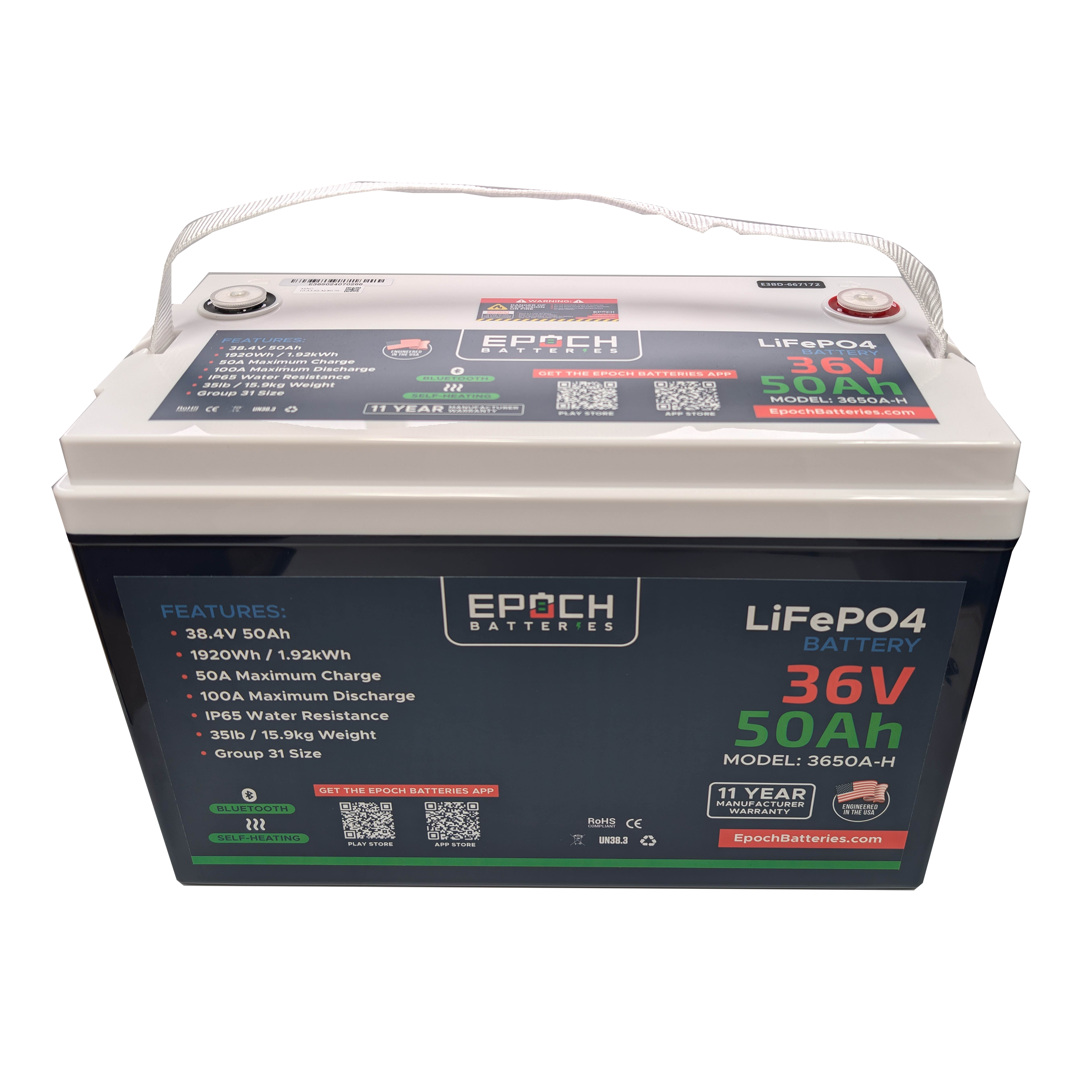 Epoch Batteries 36V 50Ah Essential Series - Bluetooth & Heated LiFePO4 Battery (SC)
