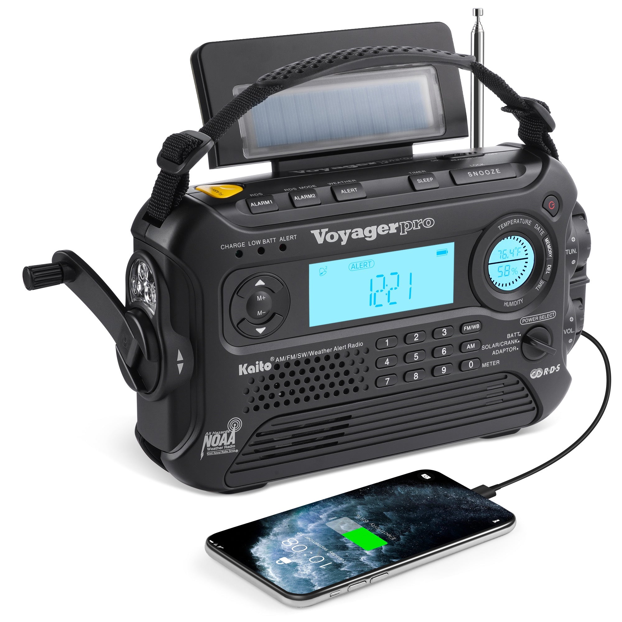 Kaito Voyager Pro KA600 Digital Solar Crank AM/FM/LW/SW NOAA Weather Radio Black (SC)