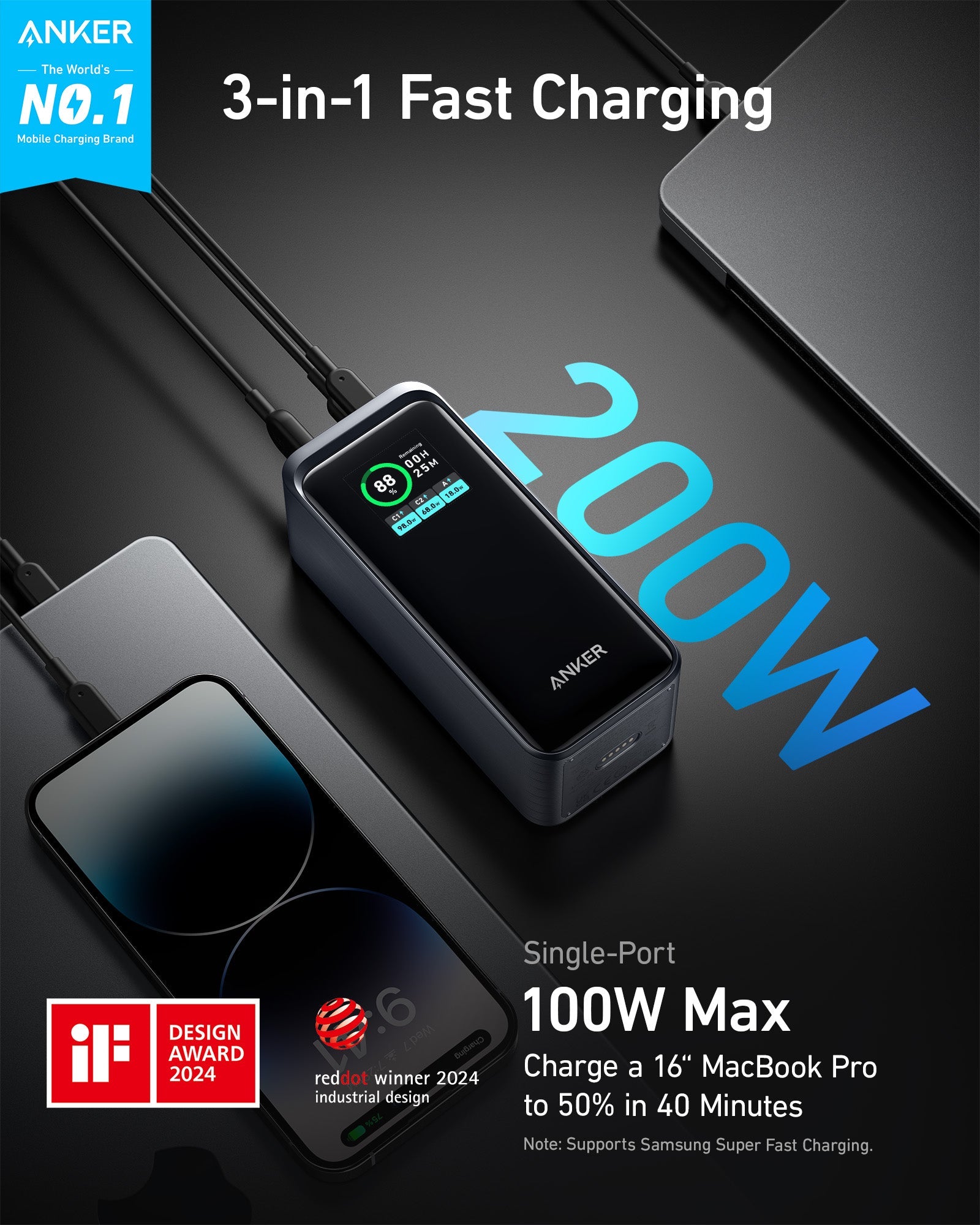 Anker Prime 20,000mAh Power Bank (200W) with 100W Charging Base
