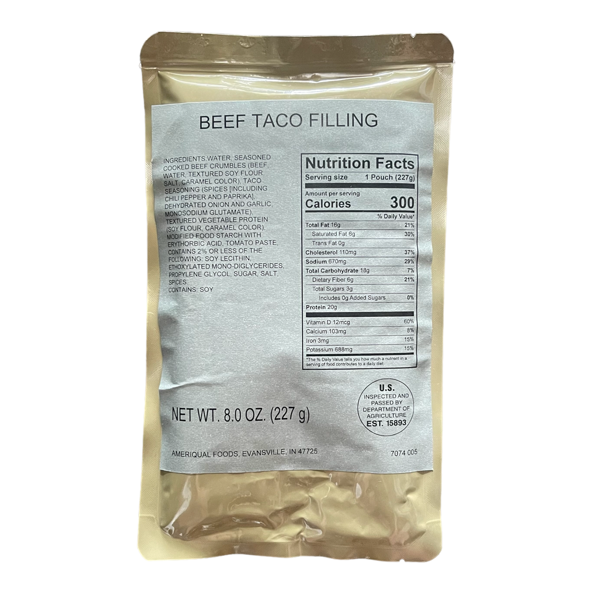 BULK MRE Entree - 72 packs of Beef Taco Filling (SC)