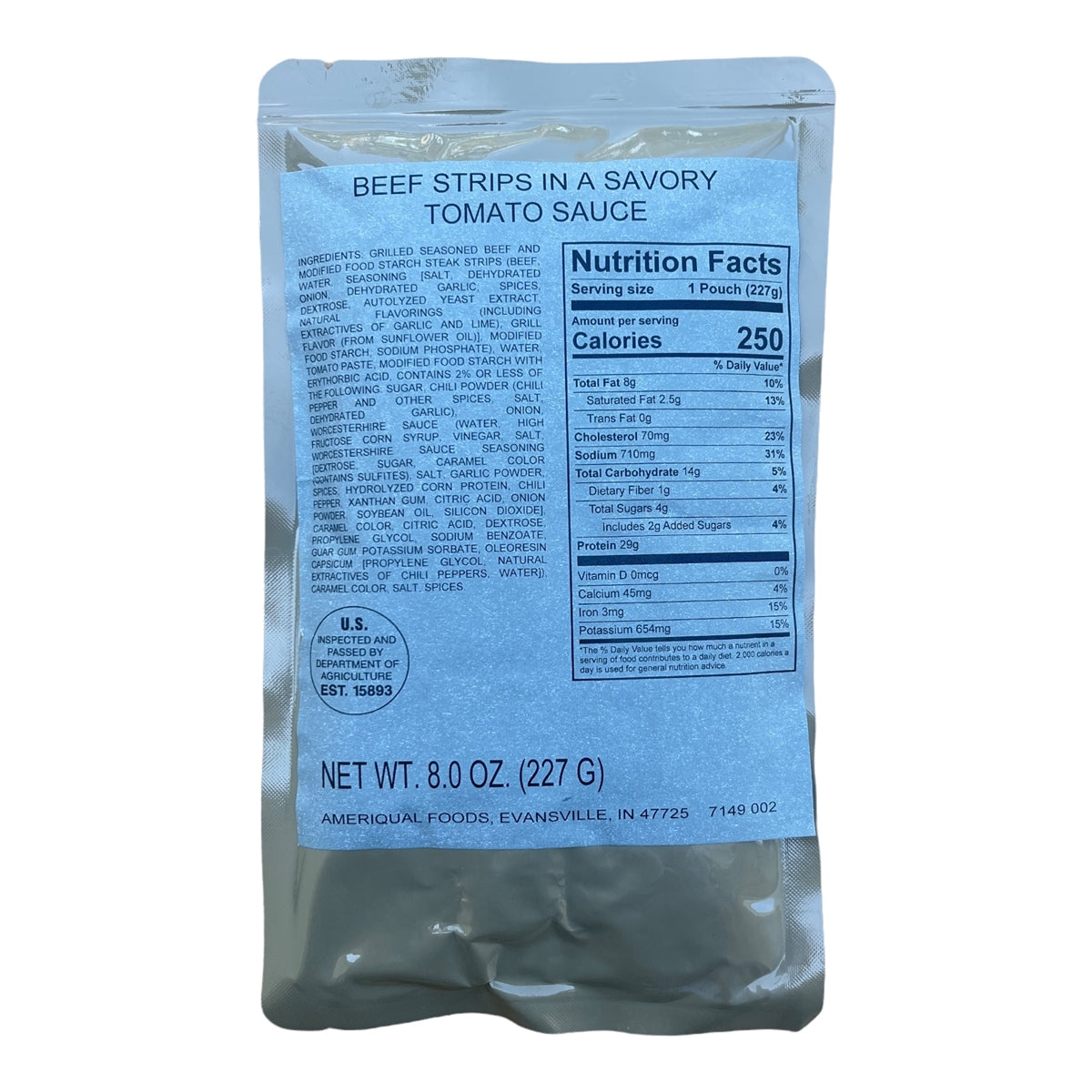 MRE Entree - Beef Strips in a Savory Tomato Sauce (SC)